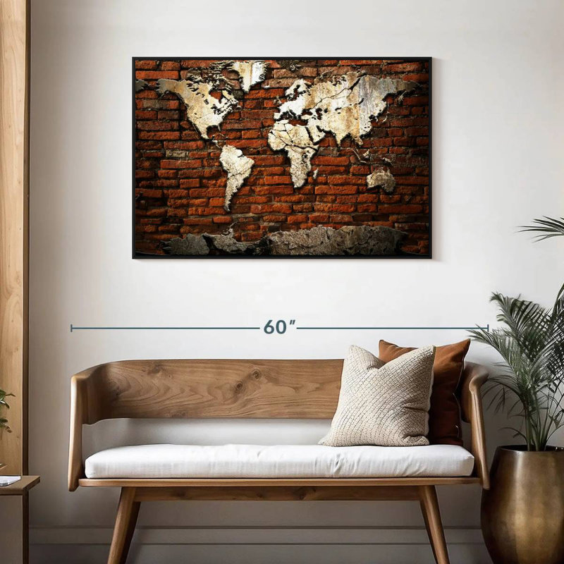 Carte du monde en brique rouge Aliaz, H 29 po x l 43 po