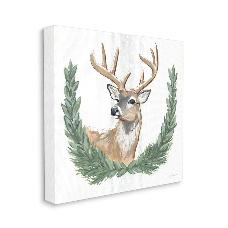 «Elegant Deer Antler Laurels Portrait fond blanc» par Sara Baker - dessin, Toile tendue, H 17 po x l 17 po x P 1,5 po