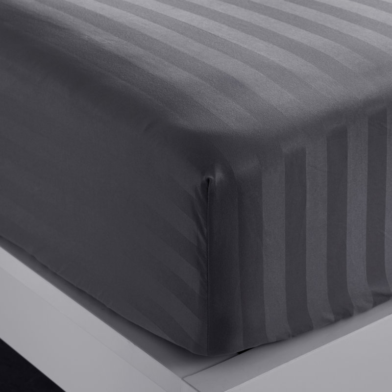 Sateen Striped Sheet Set, Gray, Cal.King Sheet Set +Fitted Sheet + 2 Pillowcases