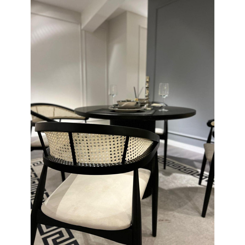 Ensemble de table et chaises de salle à manger moderne 5 pièces, noir et blanc, 39,4 x 29,5 x 39,4 pouces | 100% bois de hêtre avec plateau en panneau de fibres à densité moyenne | 4 chaises 16,9 po x 31,9 po x 18,1 po | Élégant et fonctionnel pour