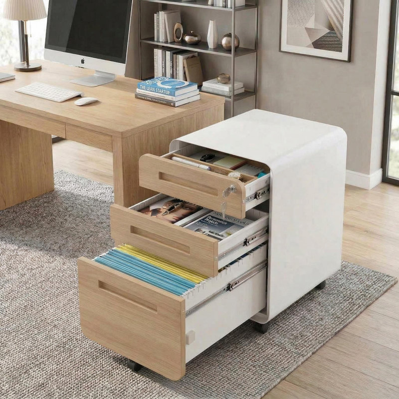 Classeur à 3 tiroirs en métal avec serrure, classeur mobile sous le bureau à 5 roulettes, organisateur de rangement à roulettes anti-basculement pour bureau à domicile, s'adapte au format standard A4 / lettre / légal, entièrement assemblé.