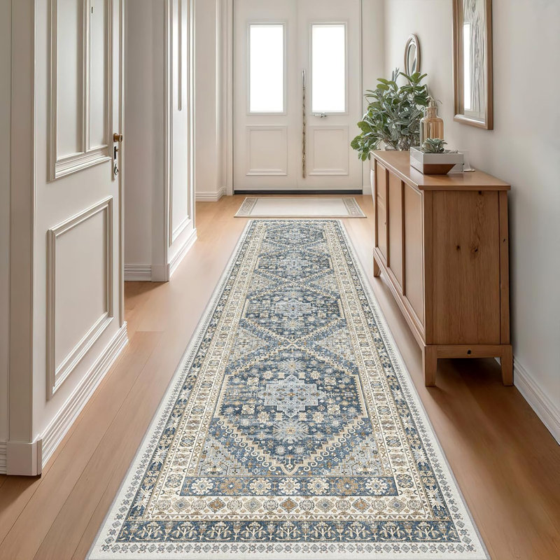 Medallion Non Slip Washable Area Rug(Blue), Runner 2'6" x 10'