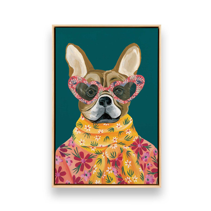 «Fabulous Frenchie» par Yvette St. Amant, reproduction d'art, H 24 po x l 18 po, Cadre flottant, Tanné