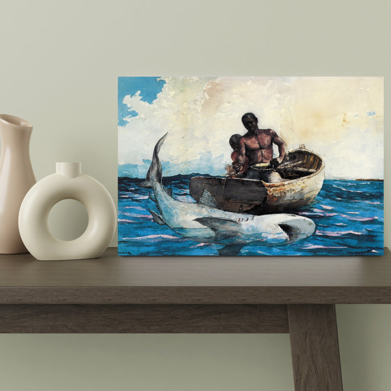 Requin pêche, 1885, classique contemporain, poisson, requin océan, impression d'art mural, H 12 po x l 18 po