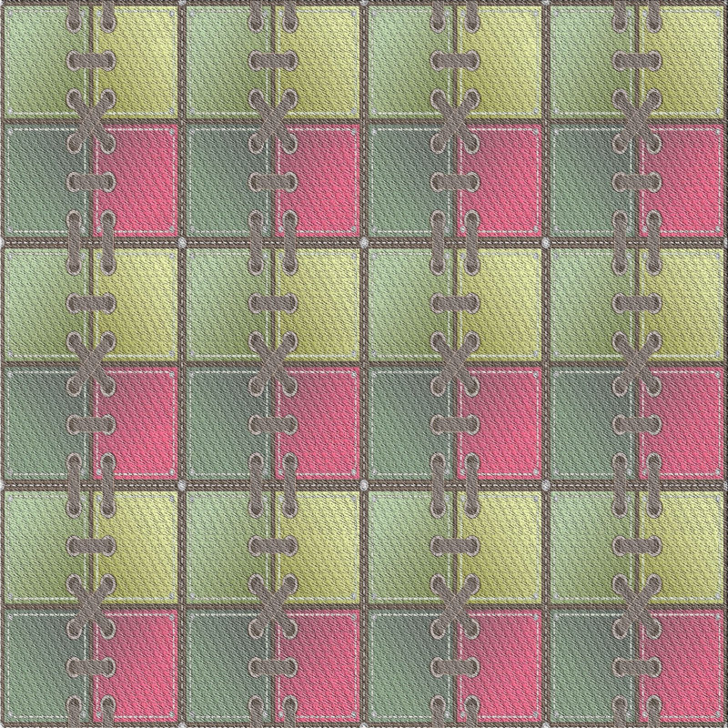 Tapis rose/vert à motifs, Carré 5 pi