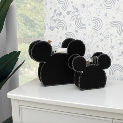 Disney Mickey Mouse Shaped Black 2 Piece Felt Nursery Storage Caddy - 1 Large, 1 Small