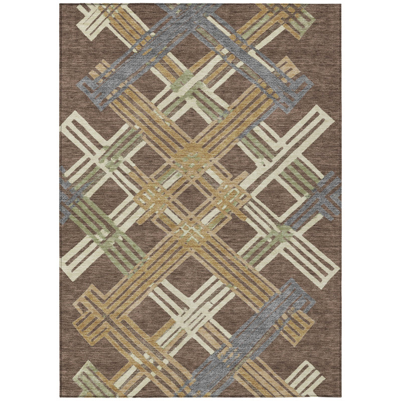 Machine Washable Indoor/Outdoor Chantille ACN2452 Geometric Rug, Chocolate, 2'6" x 3'10"