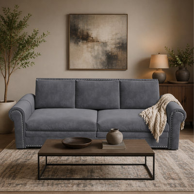 Canapé Chesterfield, canapé-lit gigogne de 93,7 po, canapé-lit convertible en velours 3 en 1 avec garniture cloutée et accoudoirs roulés, canapé-lit multifonctionnel pour le salon, la chambre à coucher, gris