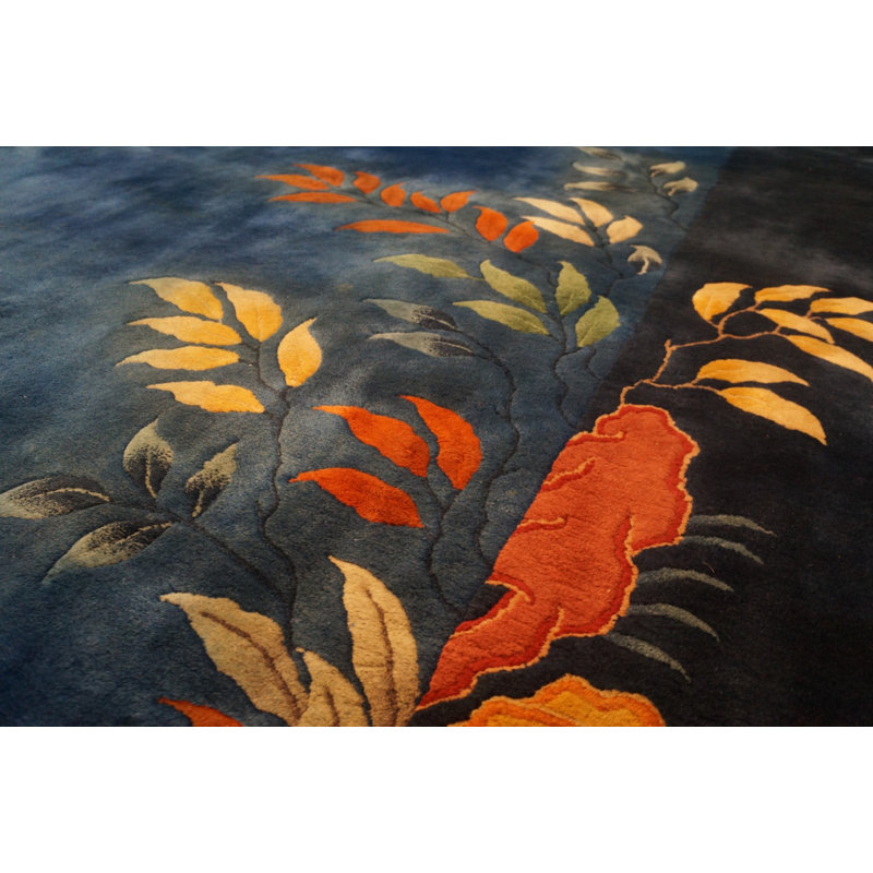 Antique Oversized Art Deco Chinese Floral Knotted Rug