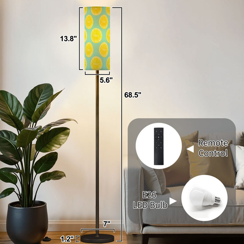 Lampe sur pied sans soudure citron moderne à intensité variable avec télécommande et pédale abat-jour abat-jour haut lampadaire pour salon chambre bureau