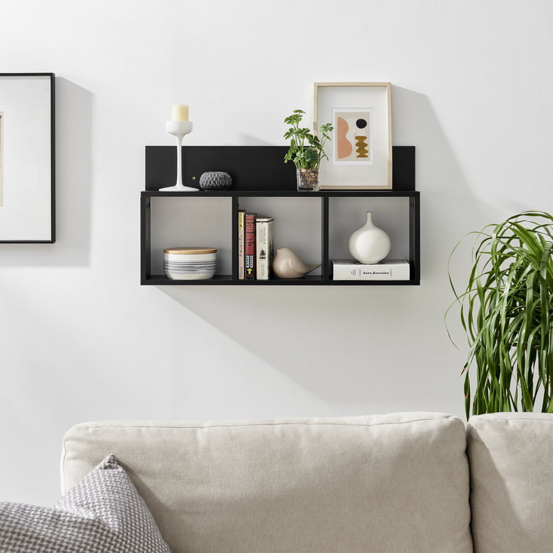 Mcneil 3-Cubby Manufactured Wood Wall Shelf, Black