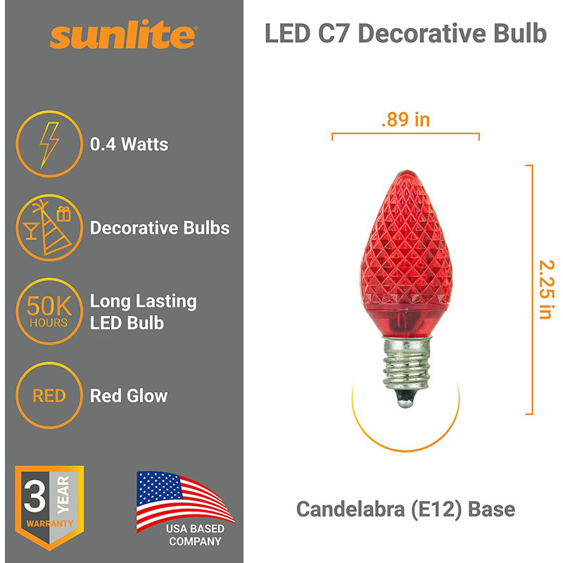 0.4 Watt (7 Watt Equivalent), C7 LED Non-Dimmable Light Bulb, Non-adjustable E12/Candelabra Base