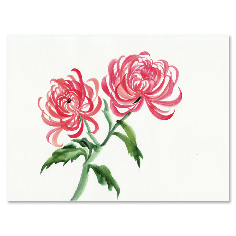 Fleur de chrysanthème rétro - peinture sur toile, H 24 po x l 32 po x P 1 po, Toile tendue
