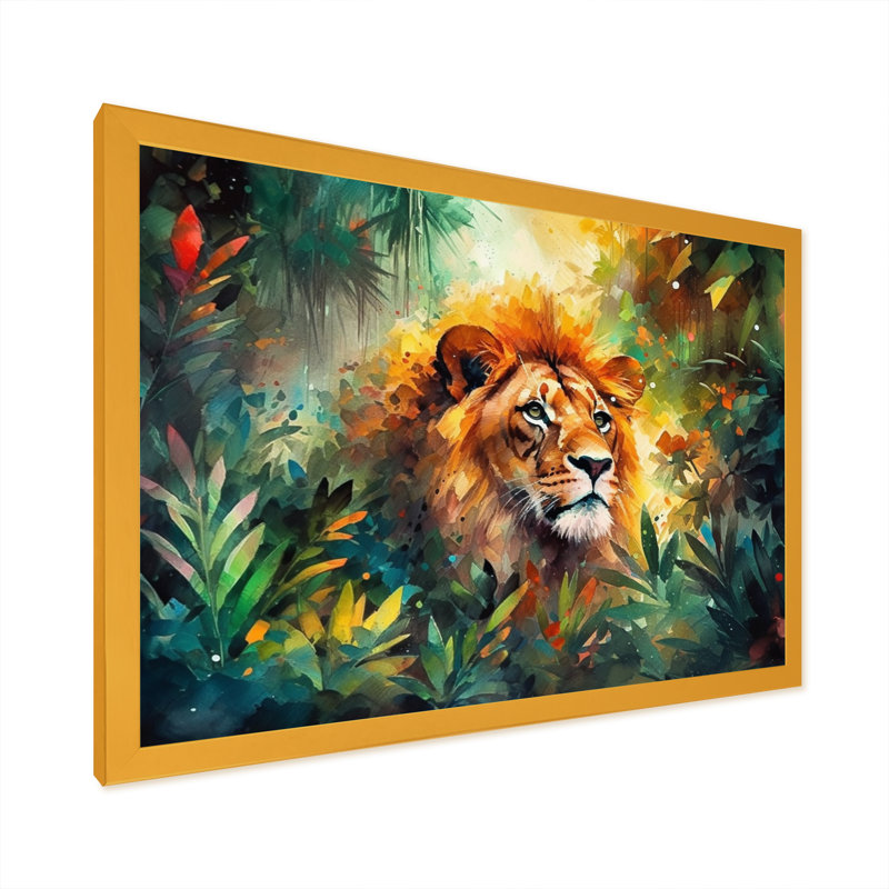 " Colourful Lion Portrait II ", 12" H x 20" W x 1" D, Gold Picture Framed Canvas