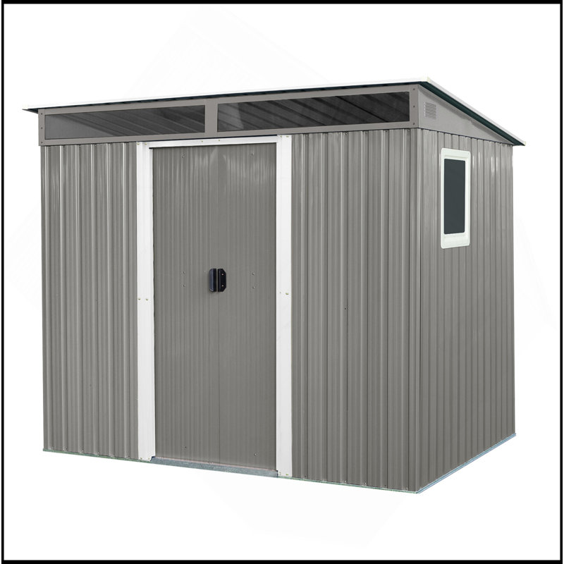 Outdoor Metal Storage Shed With Window And Transparent Plate For Garden, Lawn, Gray, 77.25" H x 93.75" W x 68.5" D