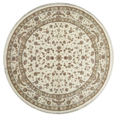 Hand-Knotted High-Quality Ivory and Ivory Round Area Rug
