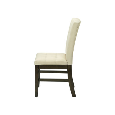 Paire de chaises de salle à manger 2, hauteur 37 po, revêtement crème, base en bois massif gris, siège transitionnel pour la zone et la cuisine,