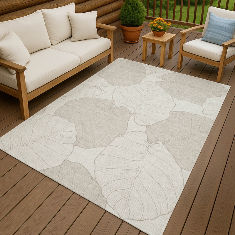 Machine Washable Indoor/Outdoor Chantille ACN2506 Floral Rug, Ivory, Rectangle 10' x 14'