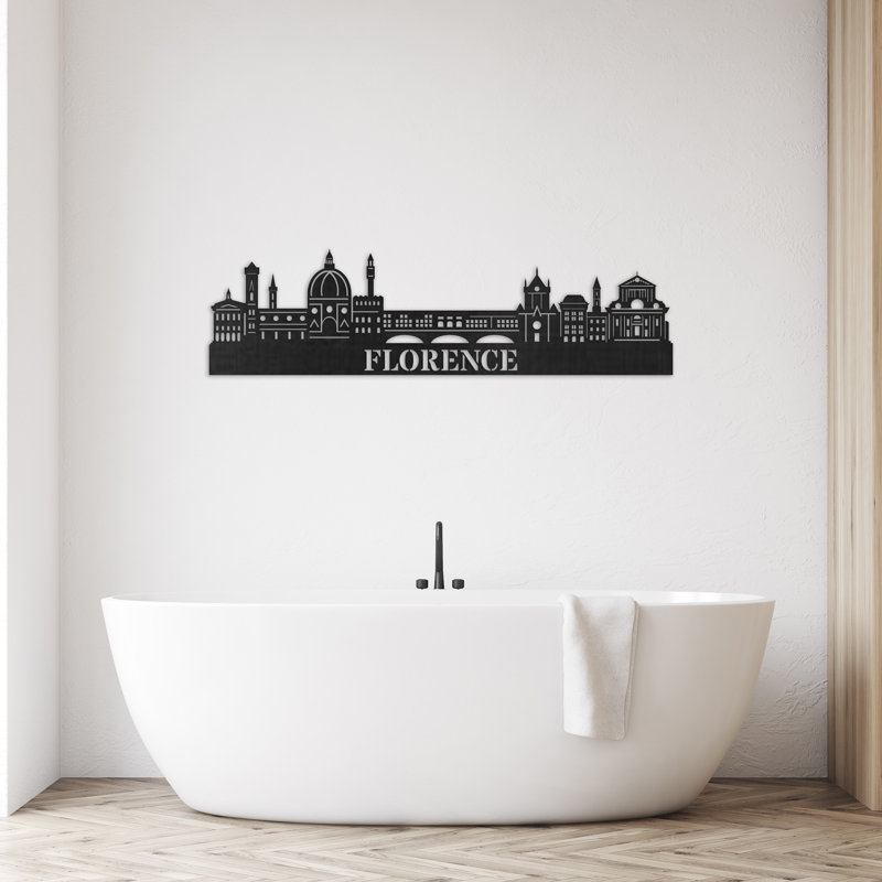 Décoration murale en bois Florence City Skyline, H 14 po x l 46 po x P 0,25 po, Naturel