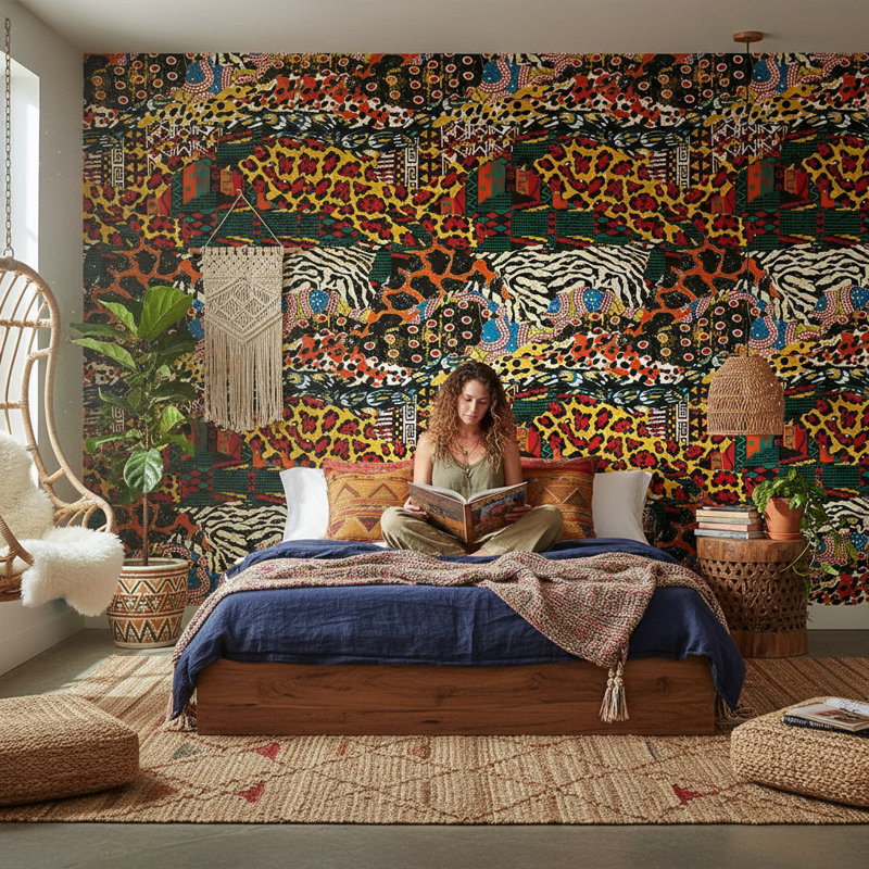 Papier peint à motif animalier abstrait mural éclectique