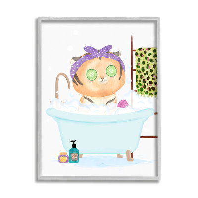Tigrée pour enfants, bain mignonne, safari, salle de bain surdimensionnée, giclée sur toile noire, art texturé par Erica Billups