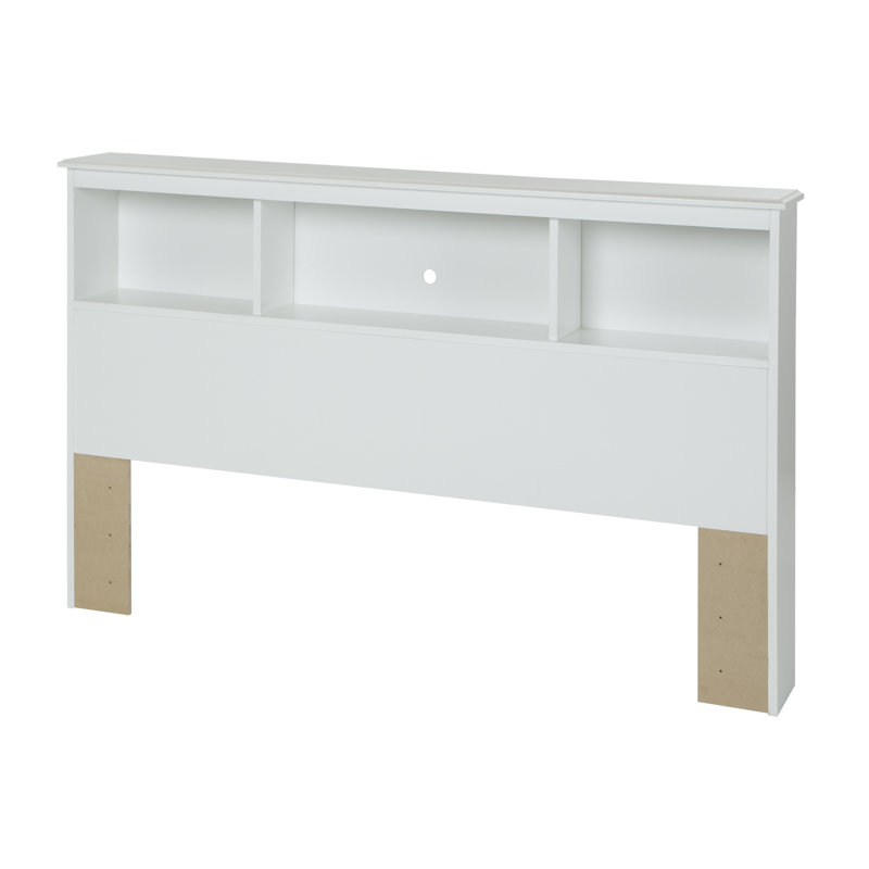 Full White Wood Bookcase Headboard with Storage