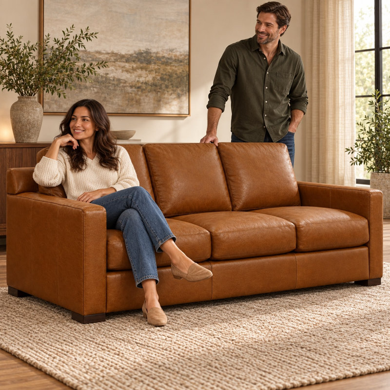 Madison Heirloom Quality Sofa in Buttery Soft 100% Top Grain Leather, Made to Order, Berkshire Cocoa Mousse