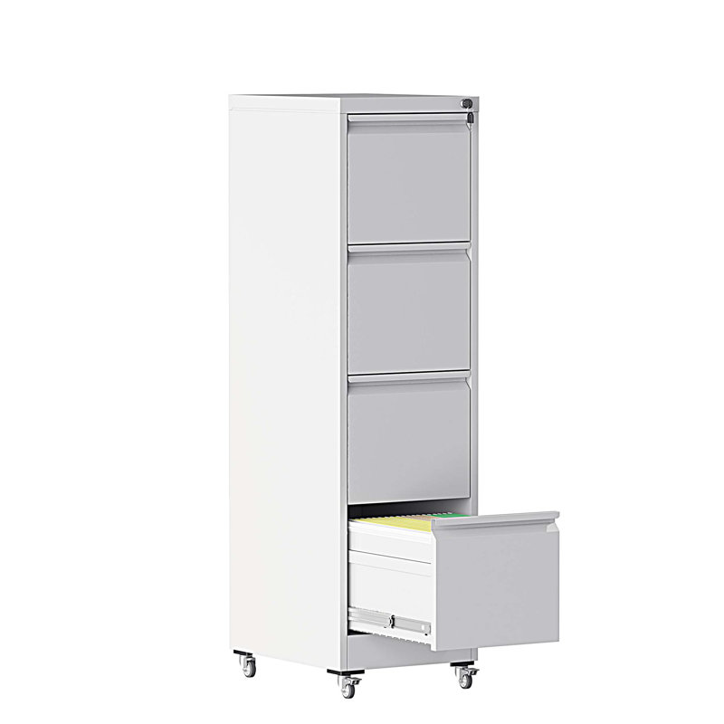 4 Drawer Metal Locking Vertical File Cabinet on Wheels, White
