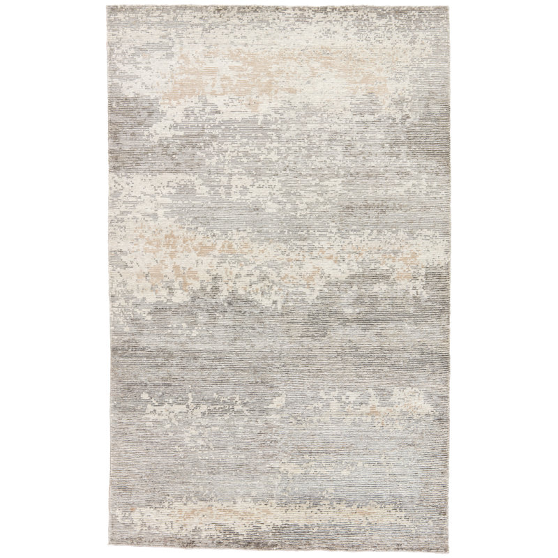 Tapis gris / blanc noué à la main Froehlich, Rectangle de 5 pi x 8 pi