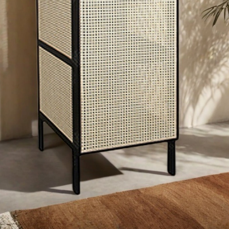 Rattan Simple Woven  Wardrobe, Black