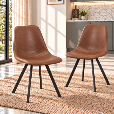 Annalise Mid-Century Modern Leather Dining Chair – Ergonomic Waterfall Seat & Powder-Coated Iron Legs