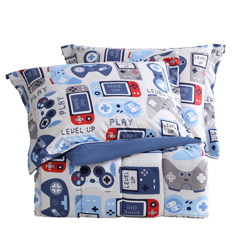 Twin Blue Microfiber Reversible Kids Gamer Comforter Set