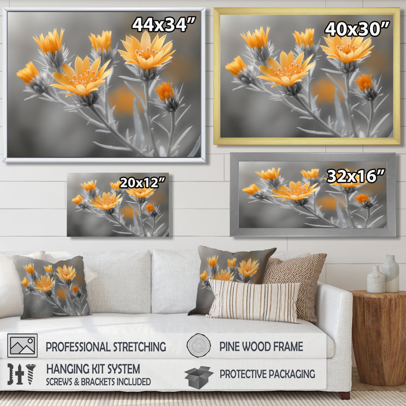Monstre jaune gris Wonder Thistle - chardon, art mural, H 16 po x l 32 po x P 1 po, Toile encadrée flottée blanche