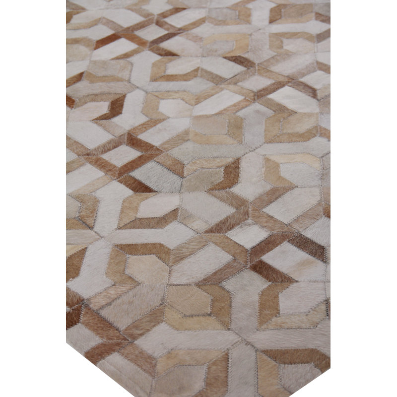 Natural Hide Cowhide Geometric Area Rug, Rectangle 5' x 8'
