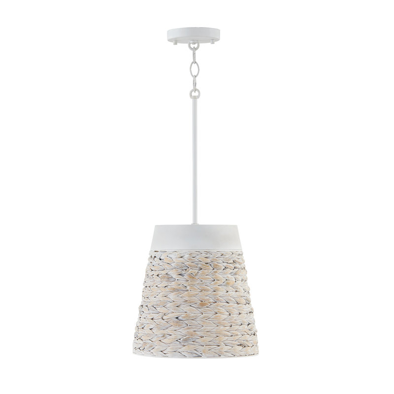 Petit luminaire suspendu 1 lumière l 12 po x H 12 po en craie blanche faite de bois de manguier fabriqué à la main et de jacinthe d'eau
