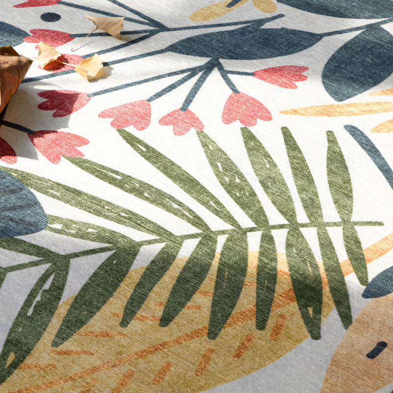 Ivory Floral Non-Slip Outdoor Synthetic Rug 6' x 9'