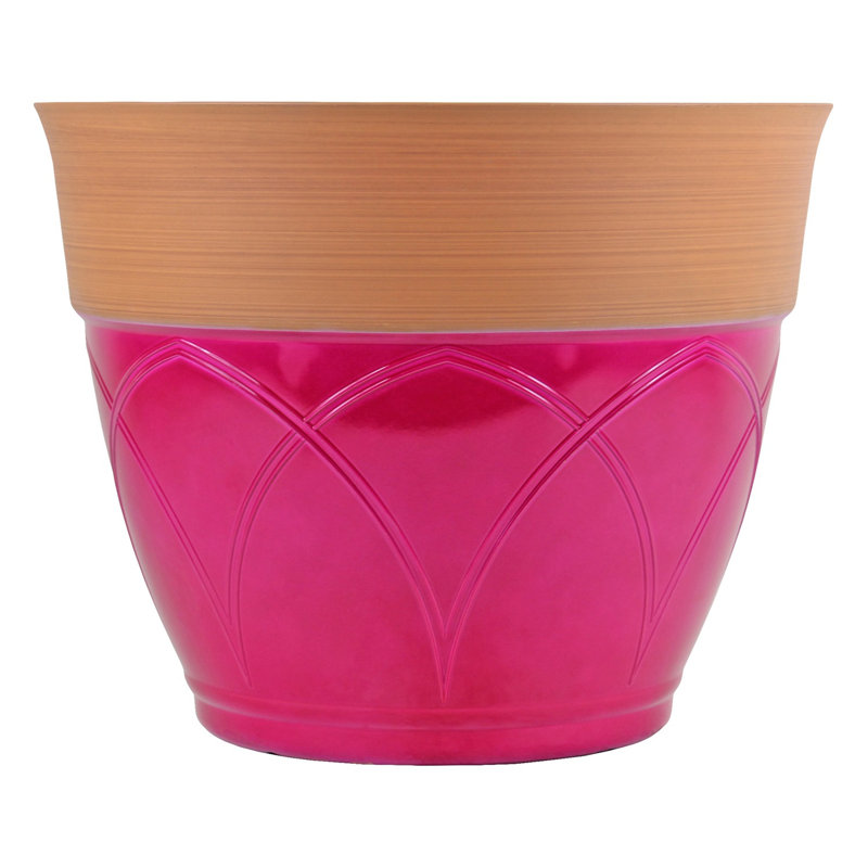 Cachepot, 10.5" H x 14.5" W x 14.5" D, Terracotta/Green
