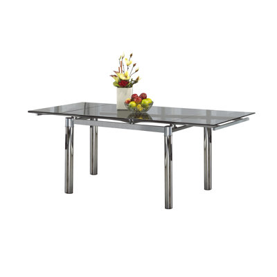 Glantz Extendable Glass Top Metal Base Dining Table