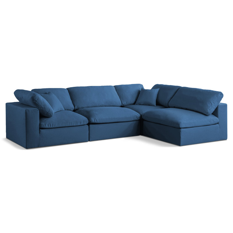 Jocqua Velvet L-Shaped Sectional Reversible, Navy Velvet