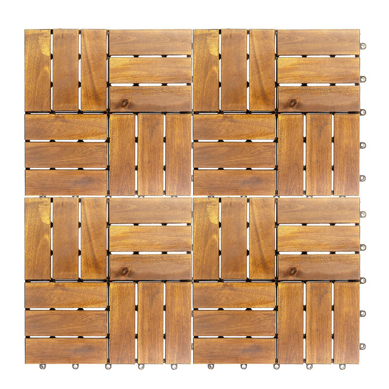 12 po X 12 po Acacia 12 lattes carreaux de terrasse à carreaux 10 pièces, Marron clair, 10