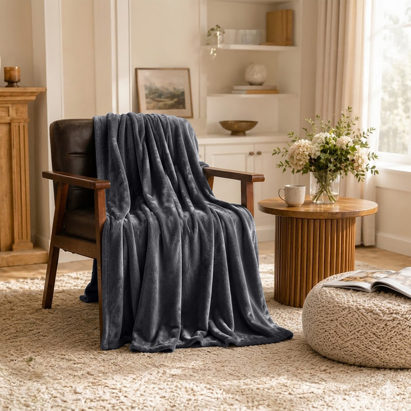 Ultra-Soft Fleece Blanket - Plush Warm Bed & Sofa Throw for All-Season Comfort, King (200cm x 240cm), Grey