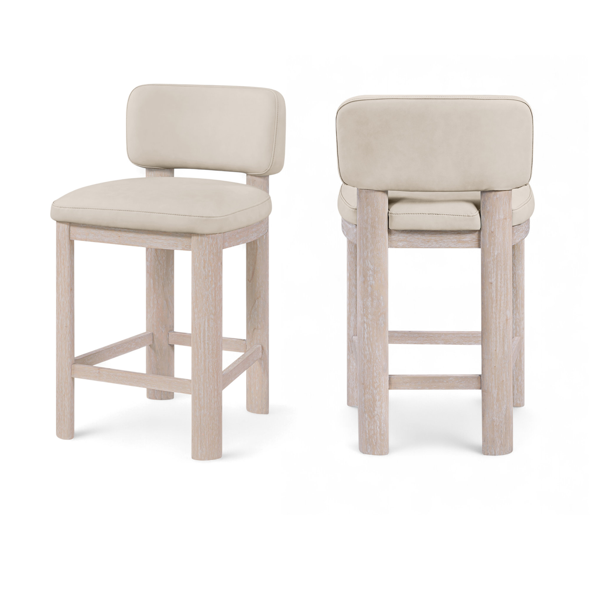 Paloma Leather Upholstered Counter Stool, Taupe Vegan Leather, Natural
