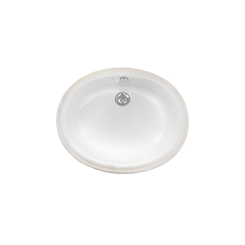 White 50 Ceramic Oval Undermount Bathroom Sink with Overflow