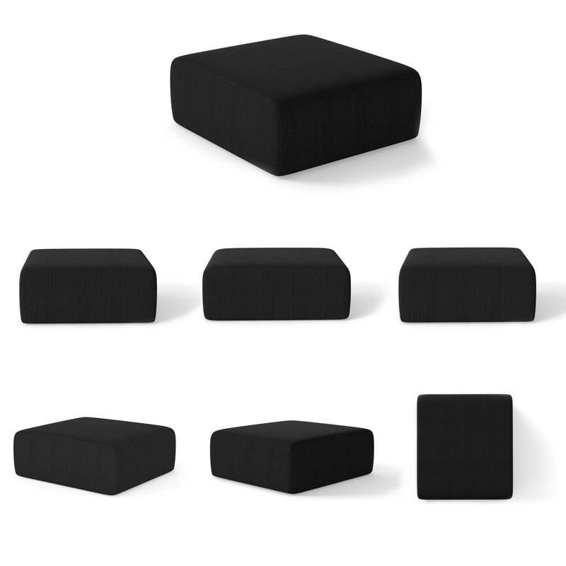 Canapé modulaire simple 29 po Cloud, sans dossier, avec repose-pieds en velours côtelé (noir), Noir