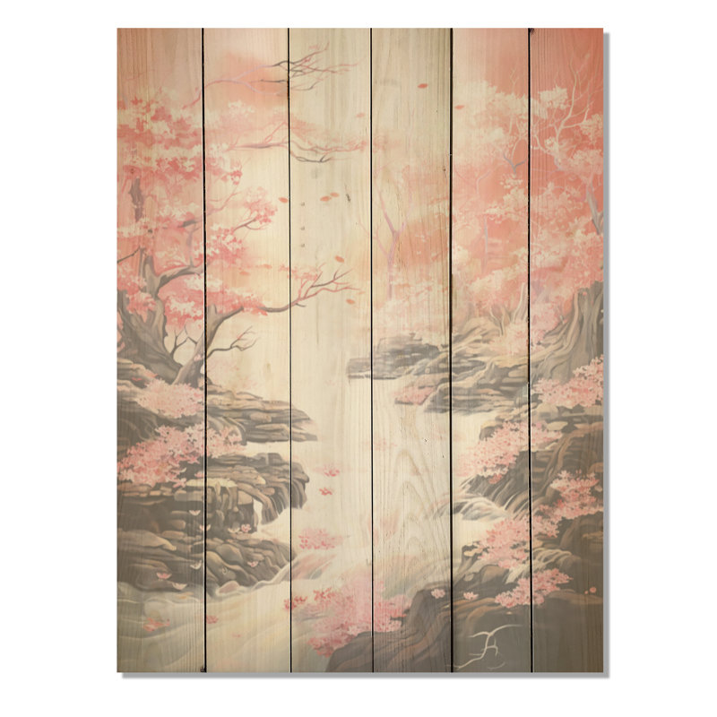 Rippling, rivière Japon, forêt, art sur bois de pin naturel, H 20 po x l 10 po
