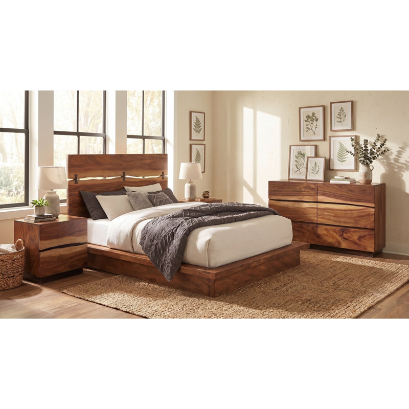 Winston Smokey Walnut Queen 4-piece Bedroom Set, 4 Pcs: Bed, Dresser, 2 Nightstands, Queen