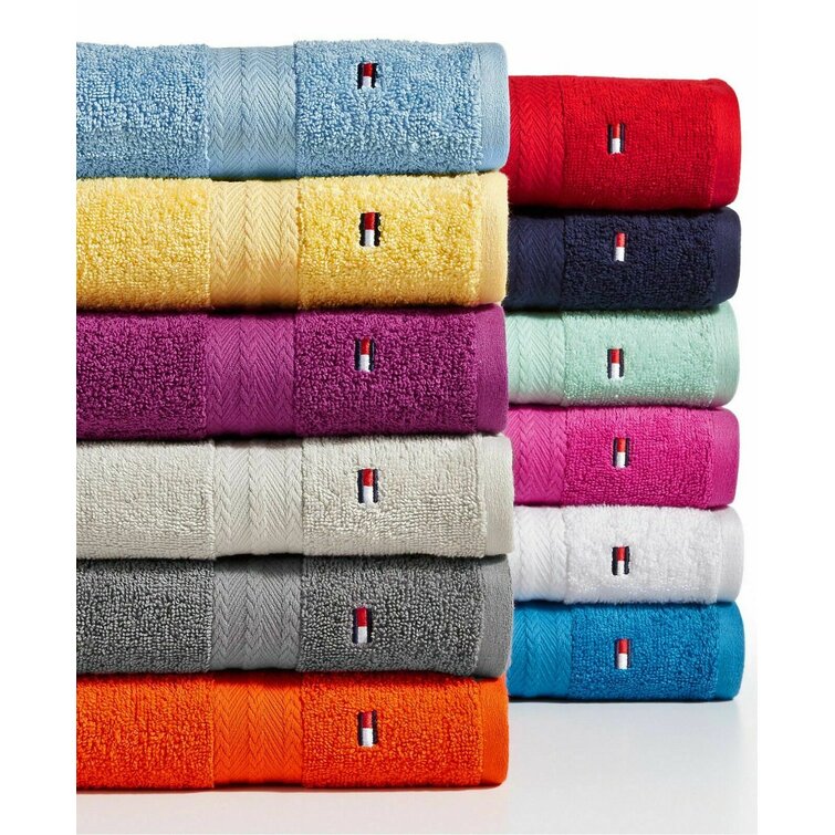 Tommy Hilfiger Modern American Stripe Bath Towel, 30 X 54 Inches, 100%  Cotton 574 GSM (White/Swedish Blue)