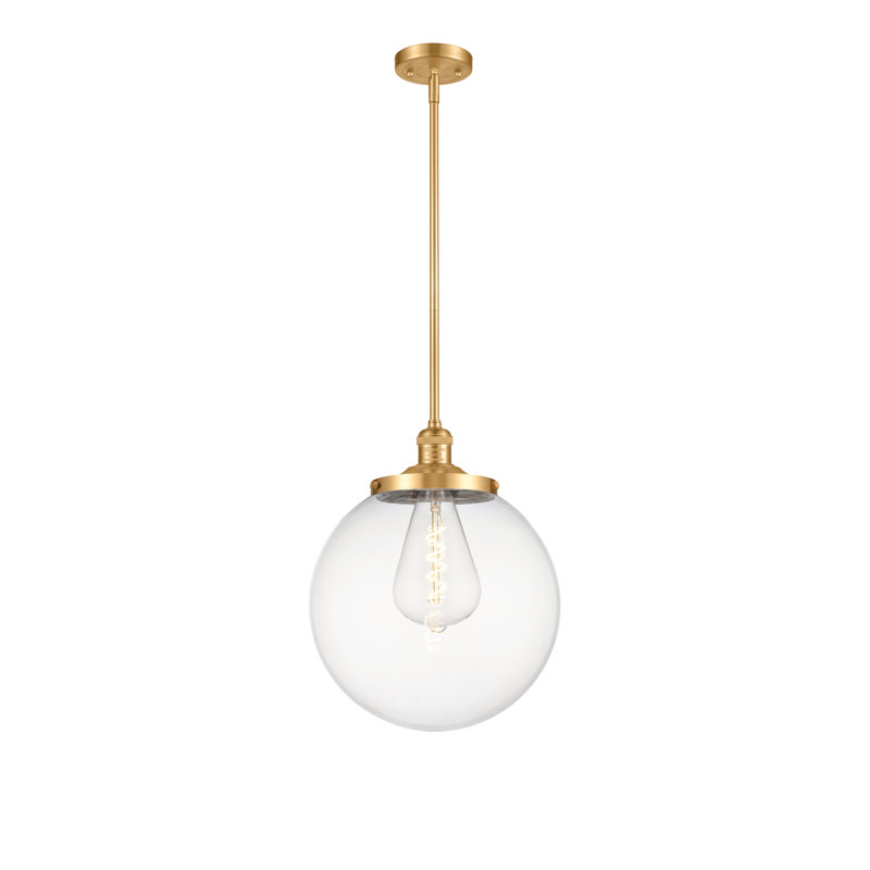 Luminaire suspendu simple à 1 lumière Frederick, Or satiné, Clair