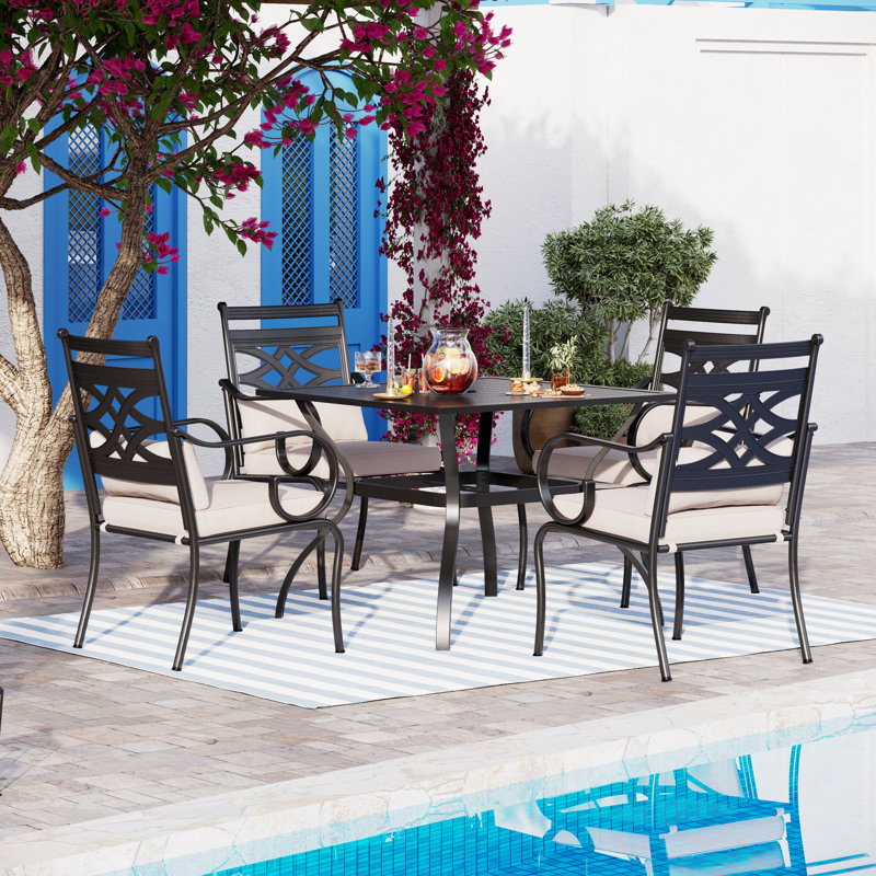 Leonard 4 - Person Patio Dining Set with Square Table , Cushions Included, None, No