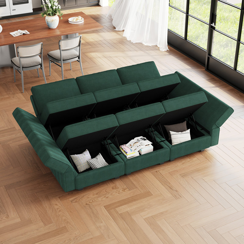 Canapé-lit modulaire Corduroy, Velours côtelé vert
